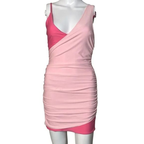 Tiger Mist Jacintha Overlapping Bodycon Mini Dress Pink Size Medium - Picture 1 of 5